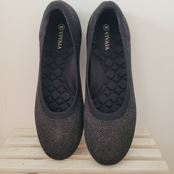Vivaia "Claire" Black Sparkly Ballerina-Type Flats-Size 41.5 - Picture 1 of 9